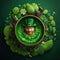 Top view photo of St. Patrick\\\'s Day Meme on the green background. Generative AI
