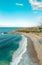 Top view picturesque public beach with turquoise water. Los Corales, La Guaira, Venezuela