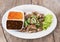 Top view Pig\'s intestines grilled thai style food