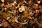 Top view of a pile of food waste. Kitchen waste on a compost. Generative AI