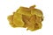 Top view of pile of slice dehydrated mango on white background