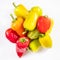 Top view of pile of various fresh bell peppers