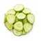 Top view of pile vegetable of cucumber sliced isolated on white background, concept of vegetarian healthy eating