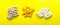 Top view pills of dietary supplements on yellow background. copy space. Concept of healthy life, vitamin. Banner