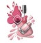 Top view of pink, lilac nail polish on white background Cosmetics and fashion background Vector.