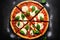 Top view of Pizza Margherita on black stone background AI Generated