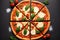 Top view of Pizza Margherita on black stone background AI Generated