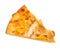 Top view pizza slice with chicken and mango on white background