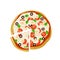 Top view pizza with tomatoes and black olives.  illustration