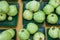 Top view plastic trays of organic guavas at Singapore local market