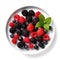 Top view of plate of fresh berries.