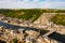 Top view of Pont Charles de Gaulle bridge over Meuse river in Dinant