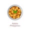 Top view of popular food of ASEAN national,Adobo,in cartoon