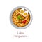 Top view of popular food of ASEAN national,Laksa,in cartoon