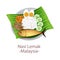 Top view of popular food of ASEAN national,Nasi Lemak,in cartoon