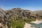 Top view of Preveli beach and river Megalo Potamos Megalopotamo in the place where it flows into the Libyan sea, Crete