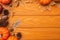 Top view of pumpkins, autumnal decoration