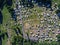 Top view at pure drop in area with campers, caravans in campsite. Oslo. Norway