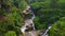 Top view of Ramboda Waterfall and tea plantations.