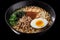 Top view ramen. Traditional Korean ramen soup with kimchi. Korean cuisine. Asian food. Traditional korean cuisine set.