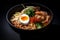 Top view ramen. Traditional Korean ramen soup with kimchi. Korean cuisine. Asian food. Traditional korean cuisine set.