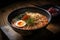 Top view ramen. Traditional Korean ramen soup with kimchi. Korean cuisine. Asian food. Traditional korean cuisine set.