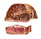 Top view of rare cooked rib eye beef steak cutout