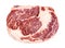 Top view of raw rib eye beef steak isolated