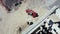 Top view of reinforced concrete structure and wheel loader. Front Loader on Construction Site, preparing to change the