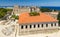 Top view of restored building and the main castle of Rhodes