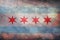 Top view of retro flag of Chicago, Illinois with grunge texture. Flag background. Patriotic concept about Chicago, Illinois