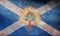 Top view of retro flag of the Church of Scotland . grunge flag of united kingdom of great Britain, England. no flagpole. Plane