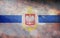 Top view of retro flag Hydrographic survey and Maritime Office, service blue, Poland with grunge texture. Polish patriot and