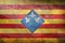 Top view of retro flag Lerida, Spain with grunge texture. Spanish travel and patriot concept. no flagpole. Plane design, layout.