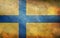 Top view of retro flag Ostergotland, Sweden with grunge texture. Swedish patriot and travel concept. no flagpole. Plane design,