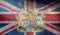 Top view of retro flag of Royal Arms of England on United Kingdom . grunge flag of united kingdom of great Britain,