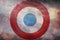 Top view of retroflag Roundel of France, France with grunge texture. French patriot and travel concept. no flagpole. Plane design
