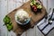 Top view rice with vegetables on a background