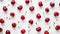 Top view of ripe red cherries trendy pattern. White background. Food modern concept. Generative AI