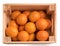Top view of Ripe sweet tangerines in wooden box