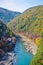 Top view of the river and forest in autumn season at Arashiyama