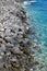 Top view of a rocky breakwater