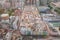 Top view, roof top of old apartments in Kowloon, Hong Kong, aerial view