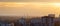 Top view from roof at Voronezh cityscape sunset, buildings at d