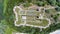 Top view of the ruins of a stone medieval castle of Grivas, Lefkada, Greece