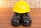 Top view safety shoes and composition of working tools