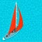 Top view sail boat on water poster