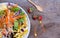 Top view salad on wooden table