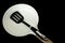 Top view of a saucepan and spatula