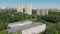 Top view of school, sports stadium and residential buildings in Moscow, Russia.